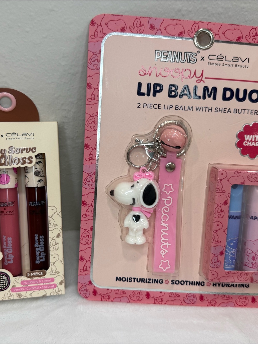 Peanuts Pink Snoopy Lip Balm Duo with Keychain